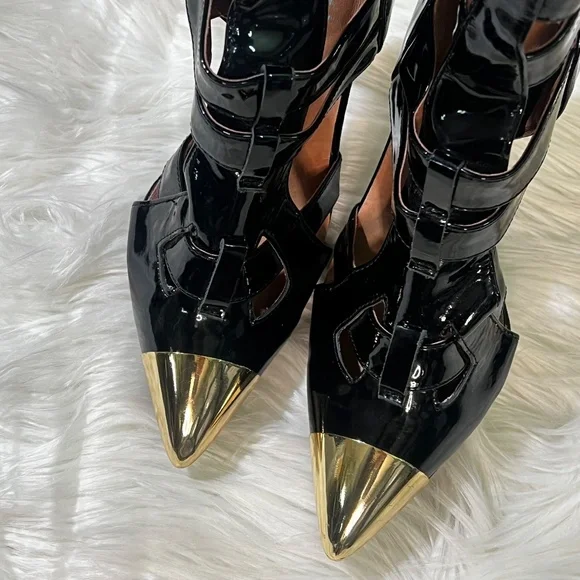 Rare [Jeffrey Campbell] Black < Don't Ask > Tall Cut Out Zip High Heel Boots | 6 - Picture 7 of 16